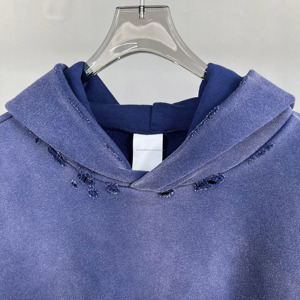 Pull personnalisé délavé au soleil en coton lourd recadrée broderie en détresse lavage à l'acide fabricants sweatshirts à capuche pour hommes - Product Image 2
