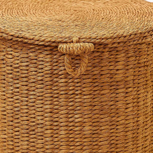 Panier de rangement en jonc de mer tressé à la main avec couvercle |   Organisateur de vêtements et de salle de bain en tissu naturel biodégradable et écologique - Product Image 6