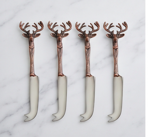 ชุดมีดชีสเขากวาง 4 ชิ้น ด้ามทองแดง ใบมีดสแตนเลส สำหรับใช้ในครัว - Product Image 1