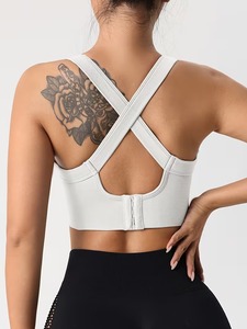 Women's Seamless <b>Cross</b> Back Sports Bra | Crisscross Strap Workout Crop <b>Top</b> | Nylon Spandex Padded Gym Fitness Activewear - Product Image 5