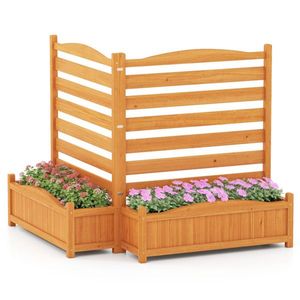 2-<b>Panel</b> Fir Wood Privacy Fence with Planter Boxes AC Unit/Trash Can <b>Screen</b> No-Dig for Outdoor Patio Beautiful Garden Accessory - Product Image 1