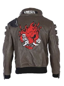 Samurai Cyberpunk 2077 Bomber Leather <b>Jacket</b> - Product Image 2