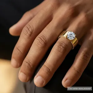 แหวนเพชรเม็ดเดี่ยวทรงเหลี่ยมเจียระไนคุณภาพสูง ชุบทอง 14KT สีเหลือง  เพชรเพาะเลี้ยงในห้องปฏิบัติการ สำหรับผู้ชาย สี E ความสะอาด VVS-VS  ทรงเหลี่ยมบริลเลียนท์ หรูหรา ได้รับการรับรองจาก IGI - Product Image 2