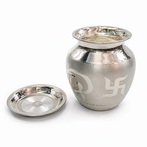 Kalash de Pooja avec assiette pour cérémonie religieuse hindoue, temple domestique, culte traditionnel, pot de Puja en métal, assiette de prière, Mandir - Product Image 2