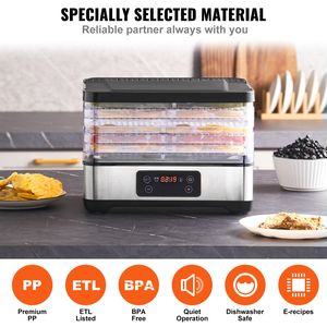 Essiccatore Elettrico per Alimenti a 5 Ripiani 300W con Timer Digitale Regolabile e Temperatura Controllata per Uso Domestico, Essiccatore per Frutta - Product Image 5