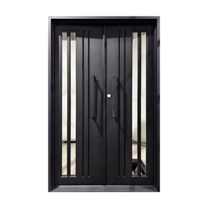 Portail d'entrée de luxe royal en fer forgé et verre, résistant à la rouille, montage facile, design cintrée, style moderne, battant - Product Image 1