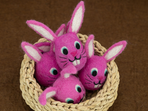Bulk Handmade Pink Felt & Yarn Easter Bunny Head for Kids for Garland Making Wreath Decor and Crafts - Product Image 2