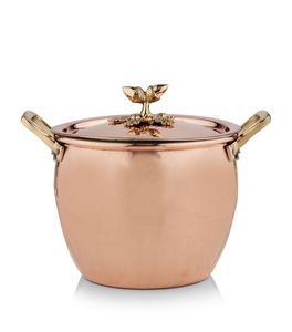 Casserole haut de gamme en cuivre martelé avec couvercle, poignées en laiton, ustensiles de cuisson en cuivre faits à la main, plat de service pour la restauration - Product Image 2