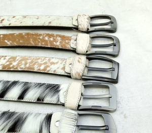 Cinturón de Cuero con Pelo de Vaca, Estampado Animal, Hebilla de Acero Rectangular, Estilo Casual, Cuero Genuino Duradero - Product Image 1