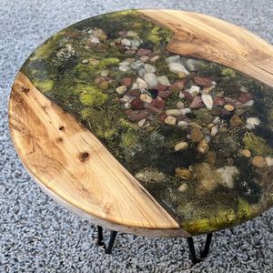 Riverstone Woodland Wooden Moss <b>Epoxy</b> <b>Table</b> Handmade Round Nature Inspired <b>Coffee</b> <b>Table</b> Rustic Luxury Artistic Home Decor <b>Table</b> - Product Image 4