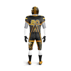 Uniforme de Fútbol Americano Personalizado al por Mayor en Negro y Dorado – Conjunto de Camiseta y Pantalones Sublimados, Ropa Deportiva Transpirable para Hombre - Product Image 3