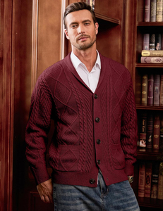 Cárdigan de punto grueso para hombre y mujer, cuello en V, manga larga, con botones, con bolsillos, ropa de abrigo informal para invierno - Product Image 5