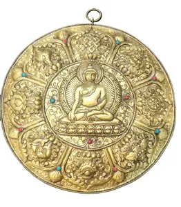 Kualitas Terbaik besi seni Nepal Lukisan Thangka Mandala tembaga Tibet dengan batu polesan emas bertatahkan