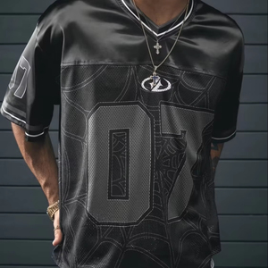 Chemise sans manches pour homme, style streetwear, col en V noir, jersey tissé, imprimé toile d'araignée, numéro 07, coupe classique, décontractée et sportive - Product Image 3