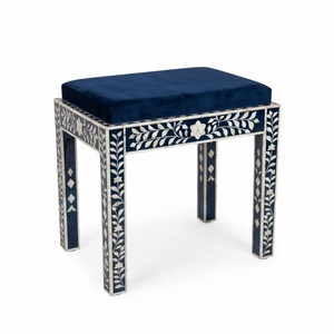 Taburete de lujo artesanal con incrustaciones de hueso, patrón geométrico, mesa auxiliar con detalles de nácar, otomana para decoración de sala de estar. - Product Image 2