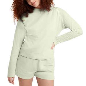 Sweat-shirt pour femme à col montant côtelé vert discret, texture douce, manches longues, vente directe d'usine du Pakistan - Product Image 1