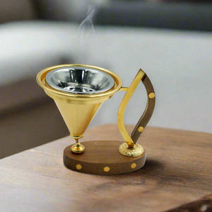 Wholesale Modern Wood Gold <b>Bakhoor</b> Burner Metal Cone <b>Oud</b> Incense Holder Bulk Arabian Mabkhara for Home Office Ramadan Decor - Product Image 1