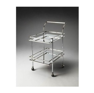 Luxury Polished Silver Rectangle <b>Serving</b> Cart 2-Layer Metal Beverage Utility <b>Trolley</b> with Reflective Mirror Tiers - Product Image 2