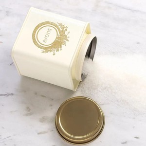 Boîte de rangement pour sucre en métal blanc avec couvercle doré, pot de rangement décoratif pour la cuisine - Product Image 2
