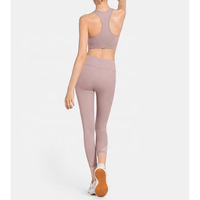 Ensemble de yoga sans couture 2 pièces : Soutien-gorge de sport dos nageur et Legging taille haute rose uni pour l'entraînement