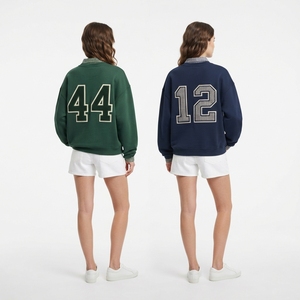 Sudadera Verde de Cuello Alto con Bordado del Número 41 y Puños a Cuadros, Suéter Casual de Manga Larga para Mujer, Otoño - Product Image 4