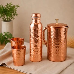 Pichet à eau en cuivre pur fait main avec couvercle, finition martelée, vaisselle de luxe, bienfaits ayurvédiques pour la santé, récipient en cuivre - Product Image 5