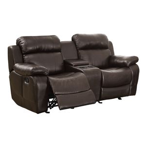 Contemporaneo parafitto in ecopelle marrone con doppio aliante reclinabile con Console centrale mobili da soggiorno moderni - Product Image 2