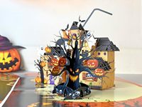Carte de vœux pop-up d'Halloween avec design 3D de maison hantée et fantômes, impression numérique, carte rectangulaire en papier pour la remise des diplômes et les anniversaires