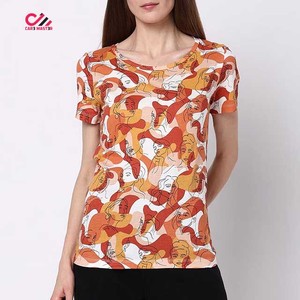 T-shirt imprimé à manches courtes pour femme CARE MASTER, col rond, haut décontracté, impression numérique, polyester tricoté, vêtements printemps-été - Product Image 3