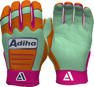 Gants de frappeur de baseball en cuir de qualité supérieure, légers, durables, antidérapants, avec fermeture auto-agrippante, couleur menthe et orange. - Product Image 3