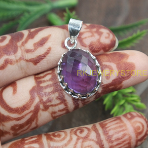Colgante Ovalado de Amatista Natural Facetada, Plata de Ley 925, Hecho a Mano, con Bisel de Corona, Joyería de Piedras Preciosas, Colgante al por Mayor para Ella, Unisex - Product Image 5