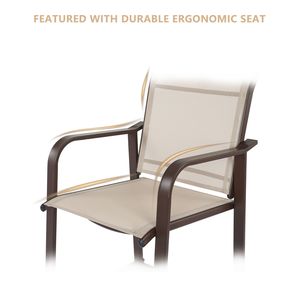 Set da Pranzo da Esterno Elegante con 2 Sedie da Bar da Giardino in Ferro Battuto Marrone con Rivestimento in Tessuto Beige - Product Image 5