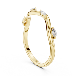 Anillo de Oro Amarillo de 14K con Diamante Cultivado en Laboratorio de Corte Marquesa y Banda Ondulada, Menos de 1 Quilate, Chapado en Oro de Lujo - Product Image 4