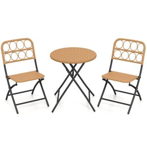 Set Bistrot da Esterno in 3 Pezzi con Tavolo Rotondo Pieghevole e Sedie con Seduta in Vimini - Product Image 4