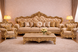 Victorian <b>Gold</b> Finish Living Room <b>Sofa</b> Set Luxury Formal Style Living Room Furniture Set Antique Golden Finish Victorian <b>Sofa</b> - Product Image 6