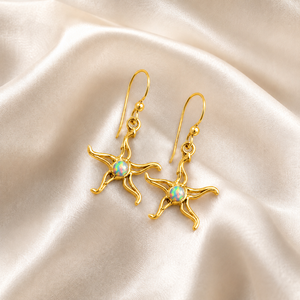 Boucles d'oreilles pendantes soleil en argent sterling 925 avec opale bleue, faites à la main, plaquées or rose et or jaune, serties de clos classiques, cadeau idéal - Product Image 3