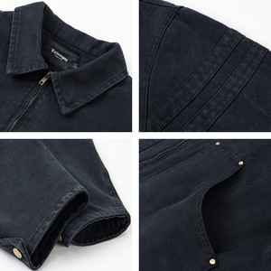 Men's Black Canvas Hooded Breathable Streetwear Jacket Customized Collar <b>Covered</b> <b>Button</b> Closure Winter Wear Regular Fit Front - Product Image 6