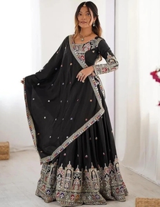 Châle KV pour femme, en soie et satin, brodé, couleur unie, doux, respirant, style traditionnel, idéal pour les fêtes (noir) - Product Image 4