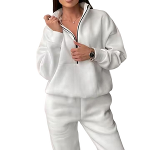 Custom logo Fleece Tracksuits for Women High Quality Two Piece Half Zip Pullover Hoodie and Jogger <b>Pants</b> Set Jogging Suit - Product Image 2
