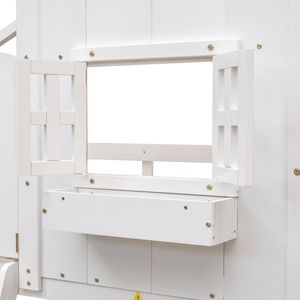 Letto a castello bianco a due piazze con finestra sul tetto, porta a cassetta, sponde di sicurezza e scaletta per bambini - Product Image 2