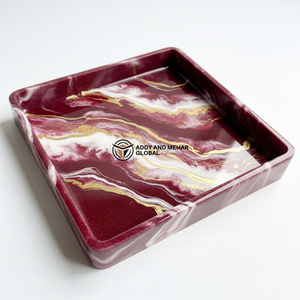Luxury Burgundy <b>Marble</b> Resin <b>Square</b> Tray – Handmade Glossy Decorative Serving Tray with Gold Vein Detail | Modern <b>Coffee</b> <b>Table</b> - Product Image 6