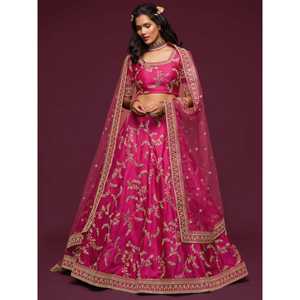 ศิลปะการปักด้ายสีชมพูสวยงามศิลปะผ้าไหมงานแต่งงาน lehenga choli - Product Image 5