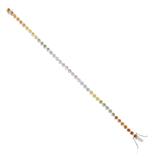 Wholesale Colorful 5.95 Ct. Multi Sapphire Gemstone <b>Box</b> Lock Tennis Bracelet <b>Stacking</b> Handmade 14K Real White Gold Fine Jewelry - Product Image 6
