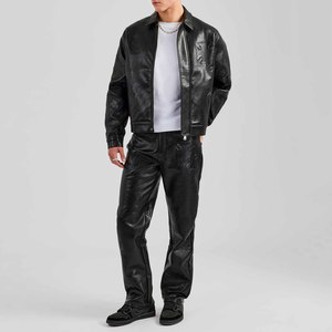 Chándal Unisex Negro de Poliéster, Manga Larga, Cuello Camisero, Cierre de Cremallera, Corte Holgado, Color Sólido, Ropa Casual de Otoño - Product Image 6