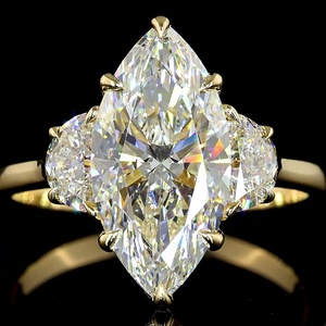 Bague de fiançailles vintage en or jaune 14 carats avec trois diamants de laboratoire certifiés IGI, taille marquise, 3 carats, bague de mariage - Product Image 2