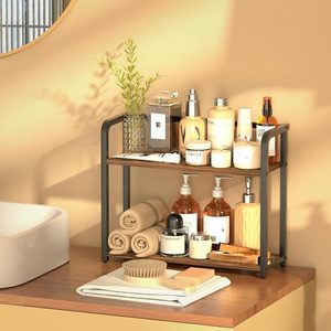 2 Tier Metal Kitchen Countertop Storage Rack Organizer with Wooden Shelves Multi Purpose <b>Spice</b> Rack Seasoning <b>Jar</b> Holder cabinet - Product Image 5