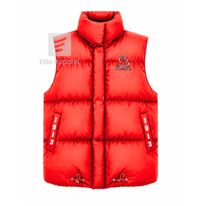 Custom Delta Sigma Theta sorority <b>Puffer</b> vest embroidered logo on front red and <b>white</b> color sleeveless <b>jacket</b> for female - Product Image 1
