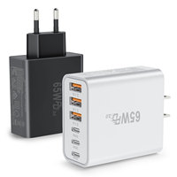 Chargeur mural HNT 65W GaN 3 USB et 3 Type C, bloc de charge rapide 6 ports, adaptateur de prise USB C PD + QC, prise US/EU pour téléphone portable