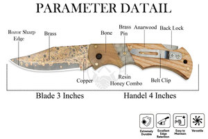 Nouveau couteau pliant de poche en cuivre et laiton avec manche en bois, os, résine et acier, personnalisé pour le camping et la chasse en extérieur - Product Image 3