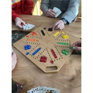 Jeu de société Jackaroo en bois haut de gamme pour 2 à 6 joueurs - Grand plateau de jeu double face en chêne avec cartes et billes, type Backgammon - Product Image 1
